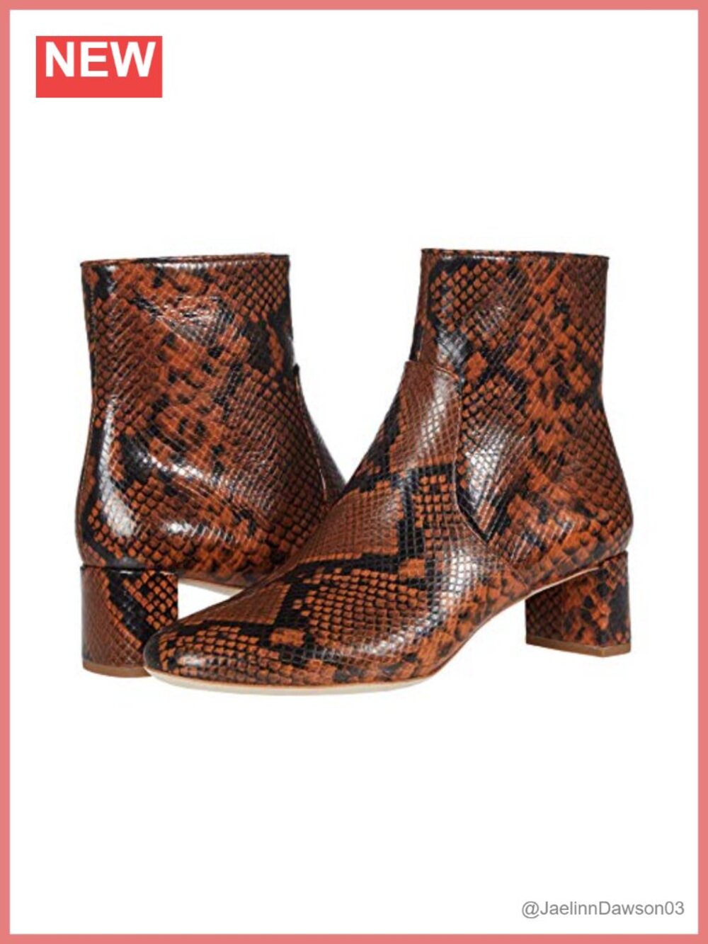 Mid Heel Embossed Snake Ankle Bootie Round Toe Pull On